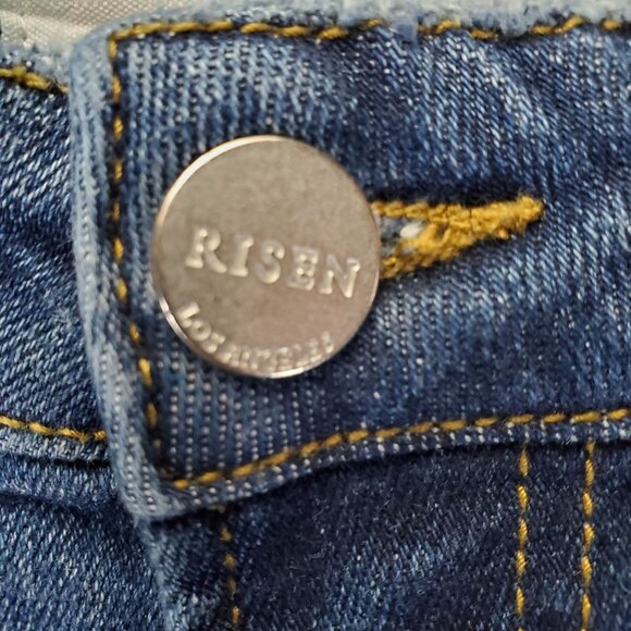 Risen Jeans Womens Jeans Size 15/32 Blue Distressed Flare Frayed Hem Stretch - Picture 9 of 11